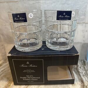 Brooks Brothers Tartan Plaid Crystal Double Old Fashioned Whiskey Glass Set 2